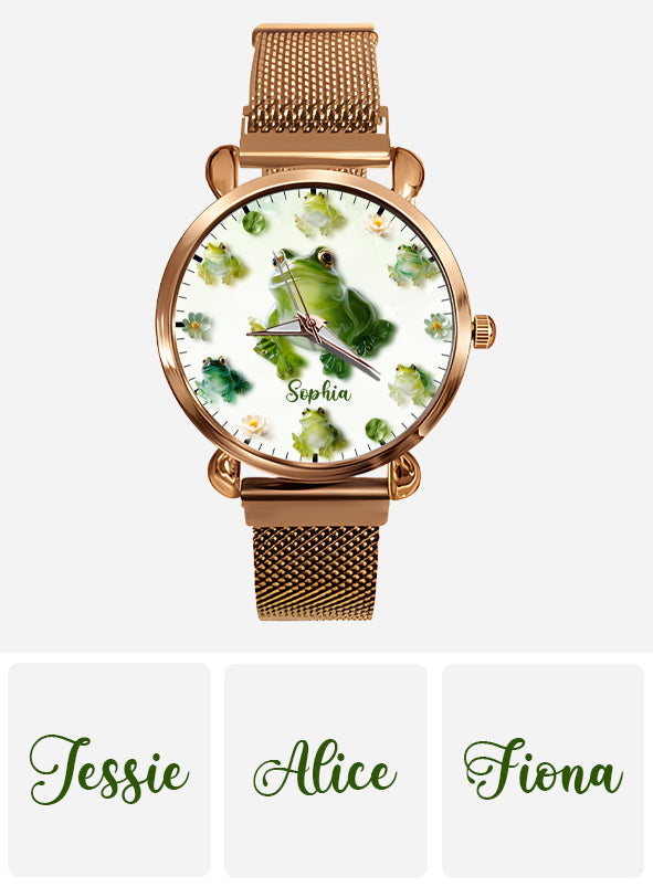 Juste une fille qui aime les grenouilles - Montre-bracelet personnalisée pour femme avec motif grenouille