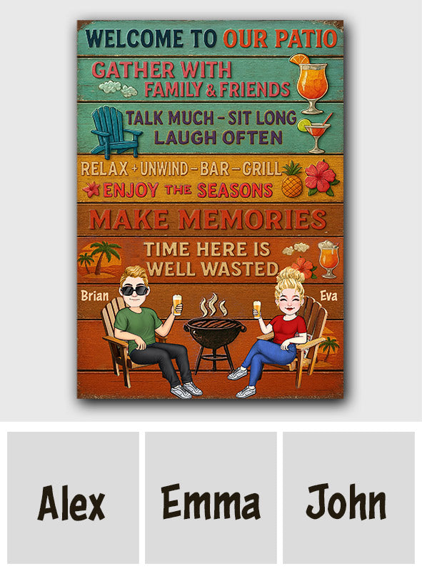 Bienvenue sur notre terrasse - Panneau métallique rectangulaire personnalisé pour jardin