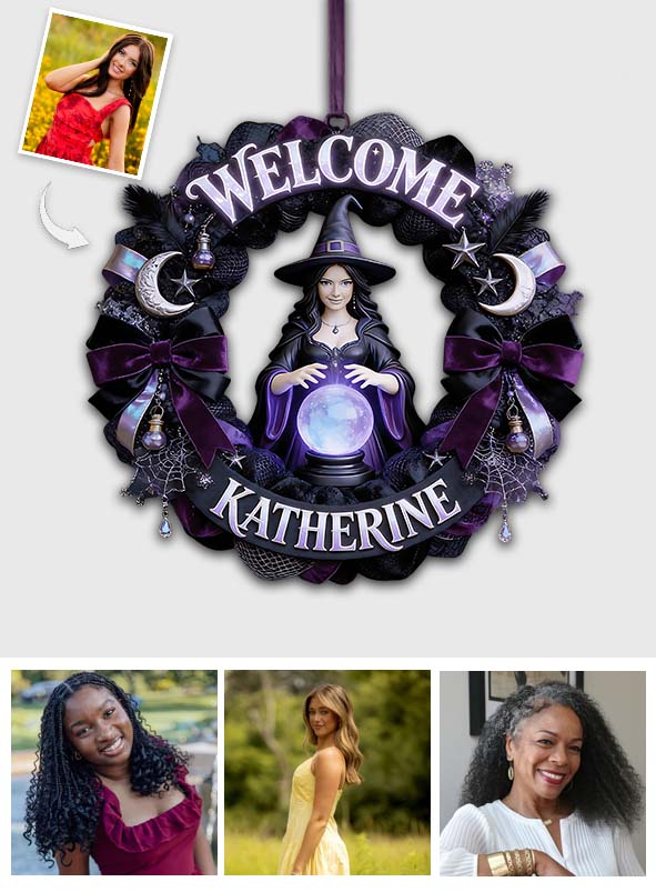 Toute photo est la bienvenue, sorcières ! Panneau en bois personnalisé en forme de sorcière.