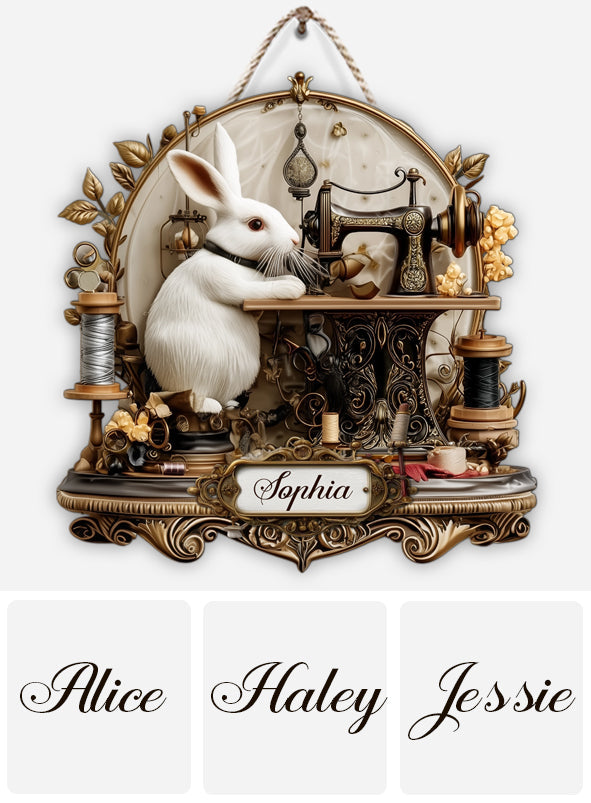 Rabbit Woman Cave Sewing - Personalized Sewing Custom Shaped Wood Sign