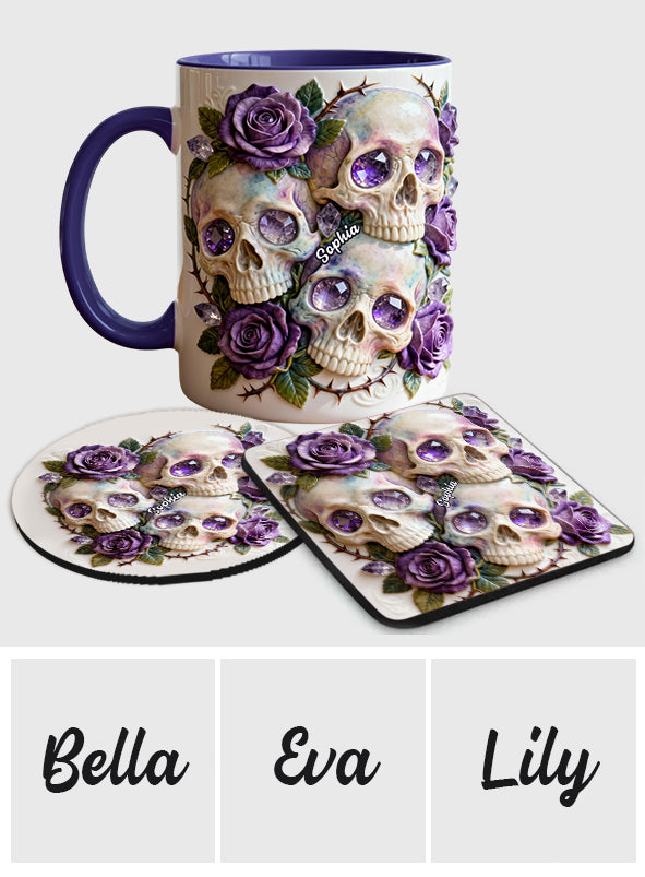 Crânes et roses - Mug et sous-verre personnalisés avec motif tête de mort