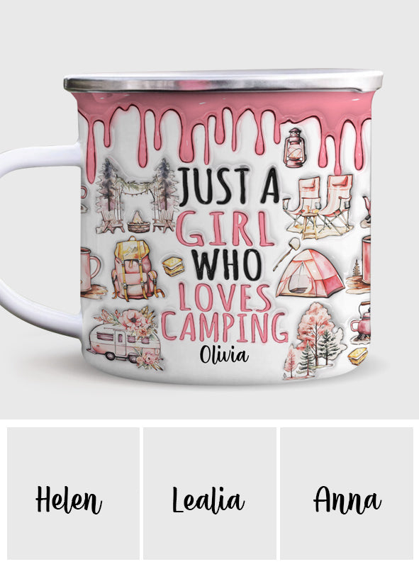 Just A Girl Who Loves Camping - Personalized Camping Enamel Mug
