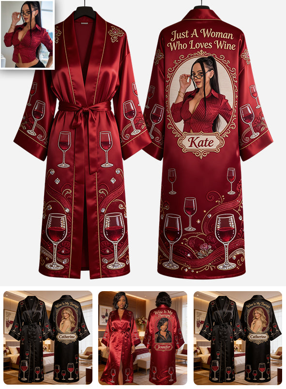 Wine Is My Therapy - Personalized Wine Satin Robe