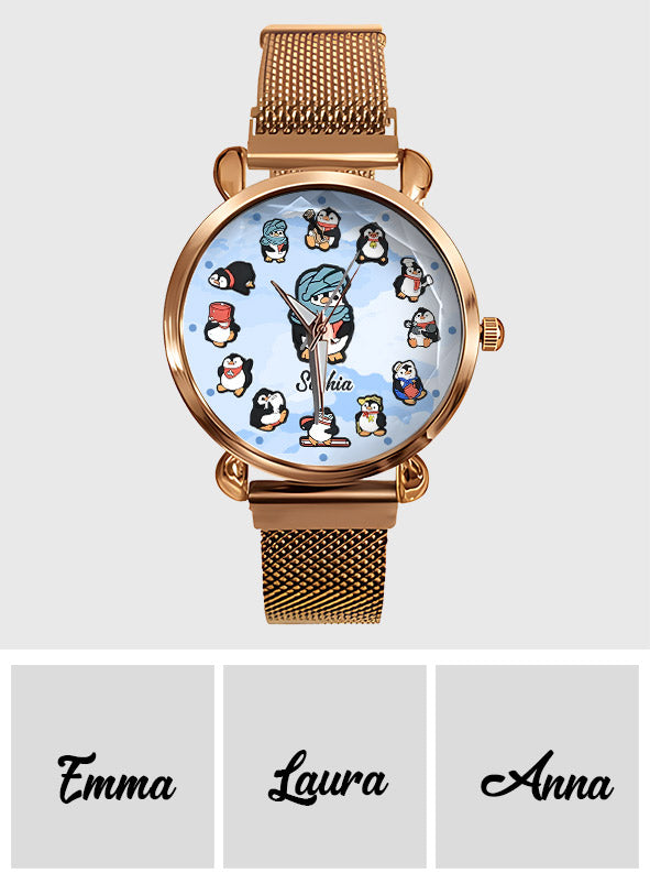 Montre-bracelet personnalisée pour femme « Juste une fille qui aime les pingouins »