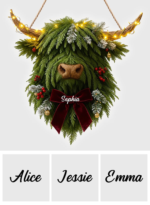 Couronne de vaches des Highlands - Panneau lumineux LED personnalisé en acrylique représentant une vache des Highlands