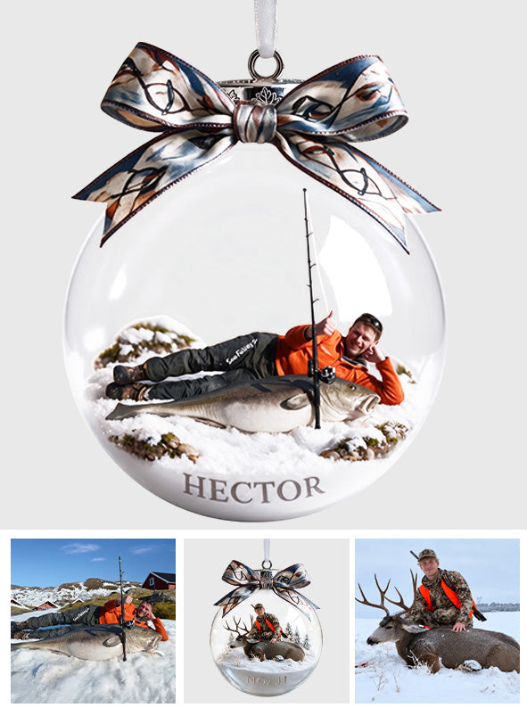 Fisherman Christmas - Personalized Fishing Snow Globe Ornament With Bow