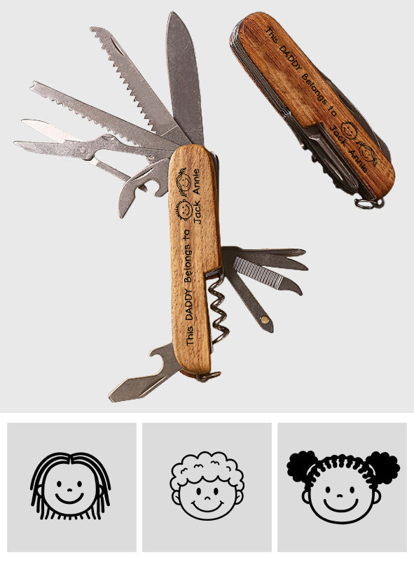 Ce couteau de poche personnalisé « Papa appartient à… » – Outil multifonction 8 fonctions