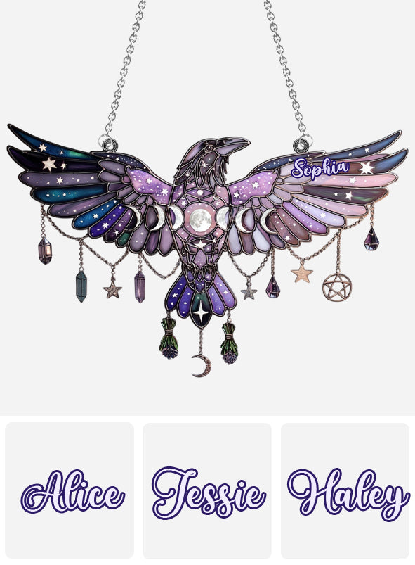 Moon Phrase Raven Window Decor - Personalized Witch Window Hanging Suncatcher Ornament