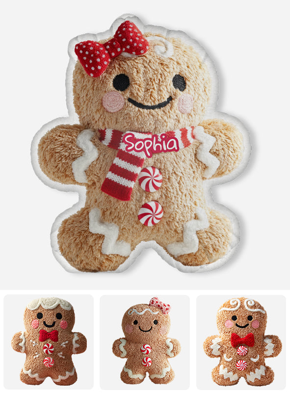 Coussin personnalisé en forme de famille « Joyeux Noël en pain d'épice »