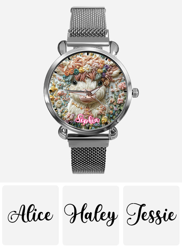 Belle vache des Highlands - Montre-bracelet personnalisée pour femme avec une vache des Highlands
