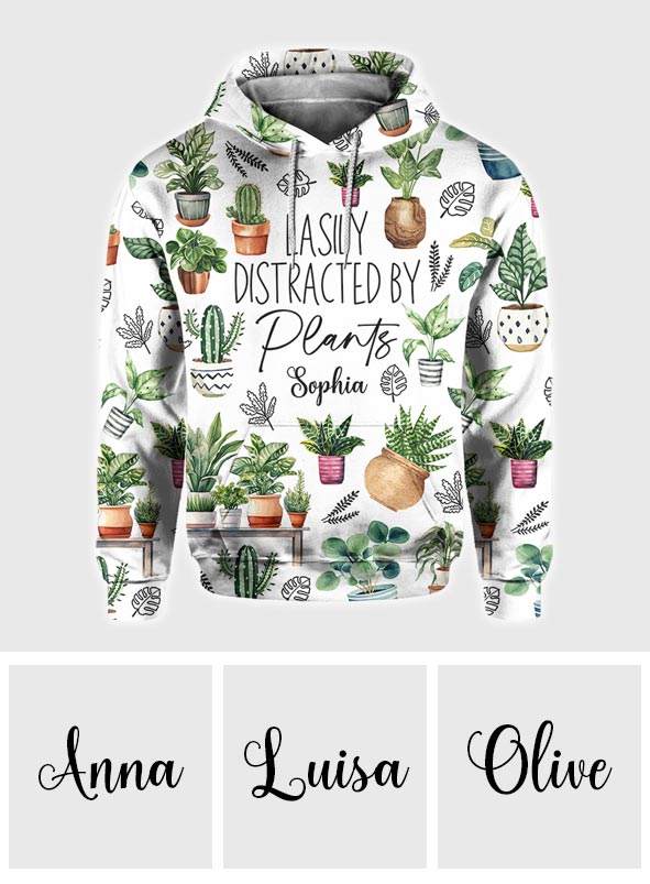 Facilement distrait par les plantes - T-shirt personnalisé sur le thème du jardinage