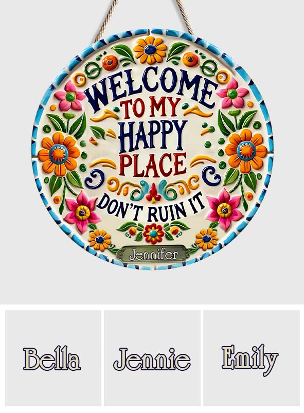 Bienvenue dans mon havre de paix - Panneau en bois personnalisé de style hippie