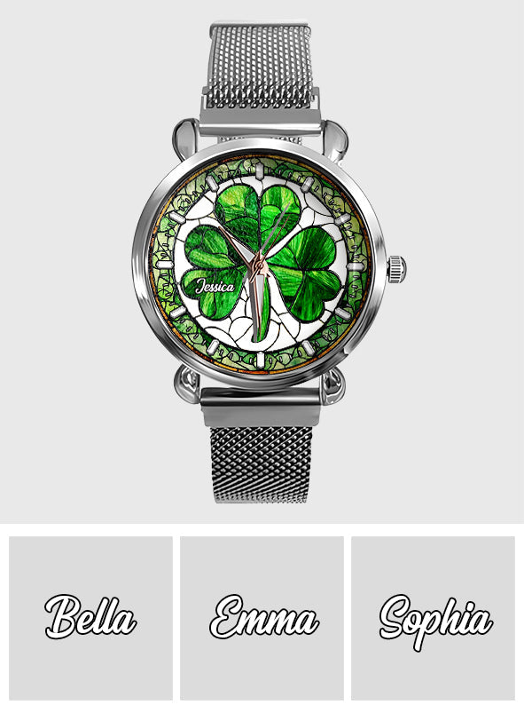 Montre-bracelet irlandaise personnalisée Shamrock St Patrick pour femme