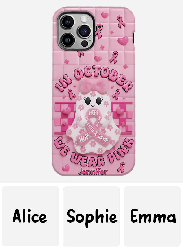 Coque de téléphone personnalisée avec un adorable fantôme et un message de sensibilisation au cancer du sein - Coque de téléphone imprimée intégralement pour la sensibilisation au cancer du sein