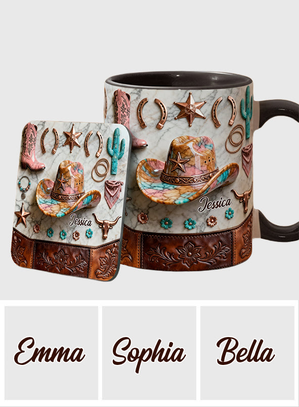Mug et sous-verre personnalisés « Cowgirl forte »