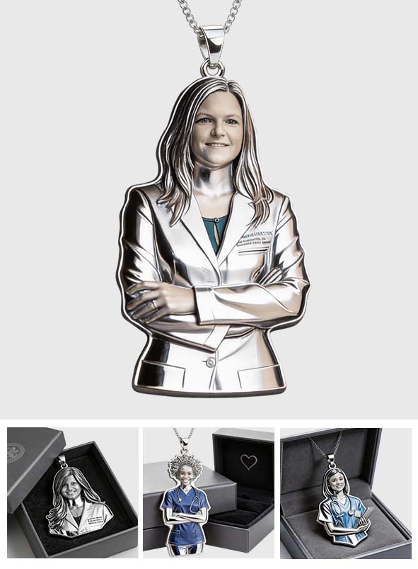 Infirmière, médecin… Quel que soit votre métier, quelle que soit votre photo, collier pendentif personnalisé en métal en forme d’infirmière