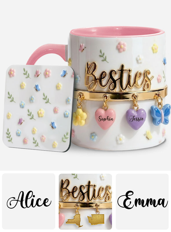 J'aimerais qu'on habite plus près. Cadeau idéal pour les meilleures amies : tasse et sous-verre personnalisés.
