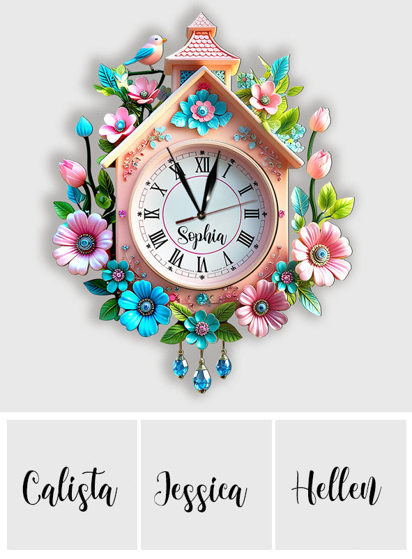 Horloge murale lumineuse LED personnalisée Fleurs de printemps pour toute la famille