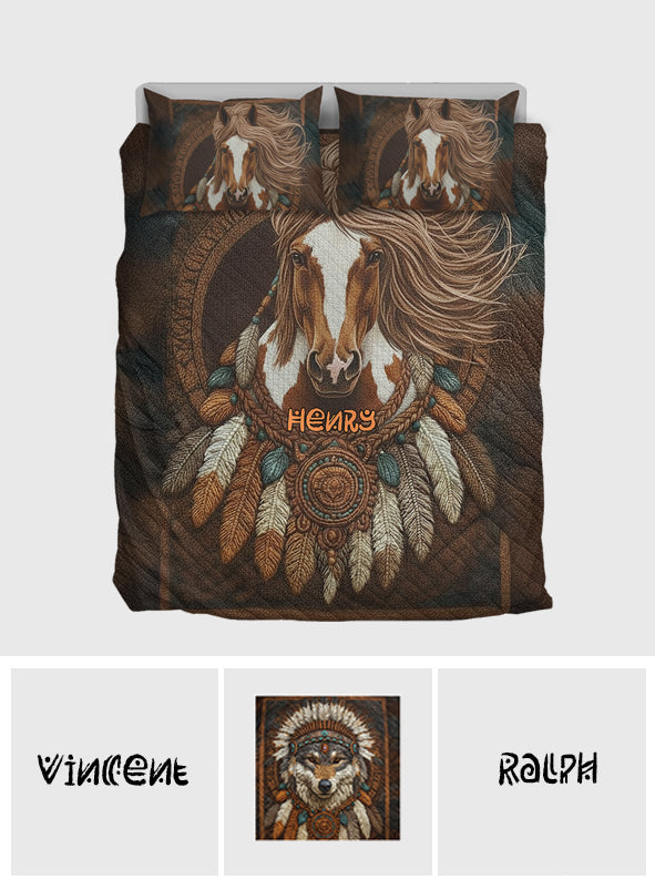 Loup amérindien - Ensemble de courtepointe amérindien personnalisé