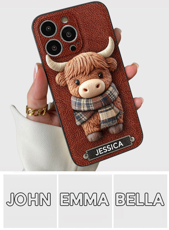 Adorable vache des Highlands - Étui de téléphone en cuir personnalisé avec une vache des Highlands