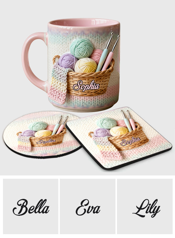 J'adore le crochet - Mug et sous-verre personnalisés avec motif crochet