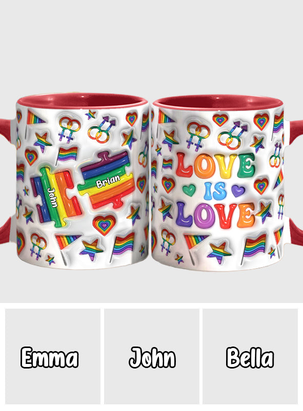 Love Is Love Couple Puzzle - Personalized LGBT Support Accent Mug