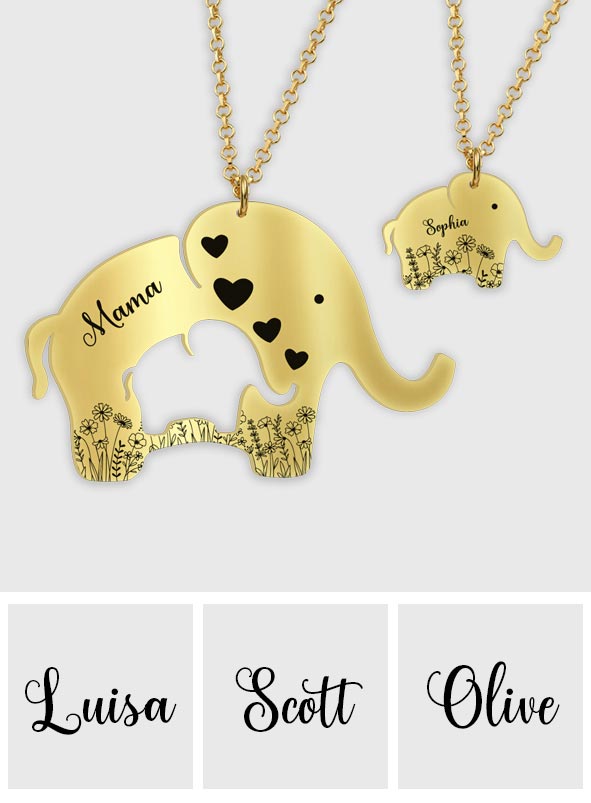 Collier mignon éléphanteau et maman et petit - Pendentif assorti personnalisé pour maman