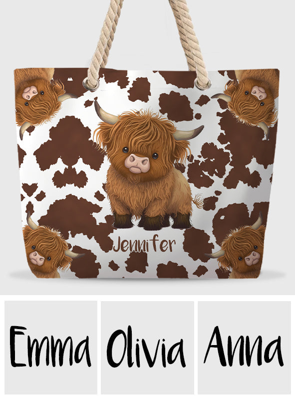 Cute Highland Cow - Personalized Highland Cow Beach Bag