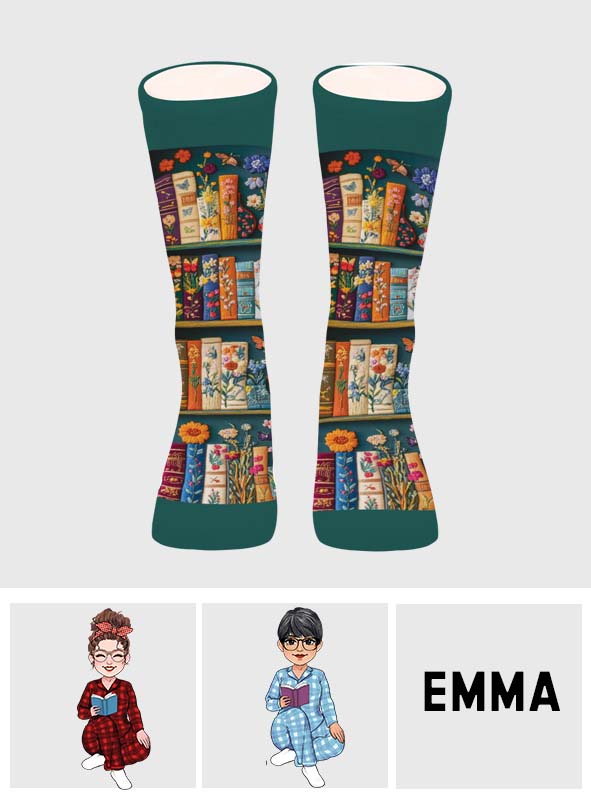 Chut, je lis ! - Chaussettes personnalisées à motifs de livres