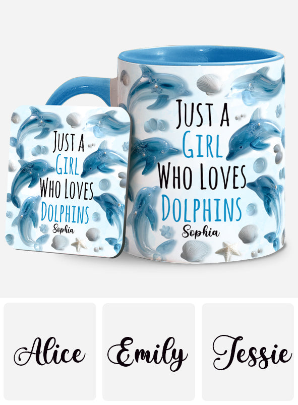 Mug personnalisé « Juste une fille qui aime les dauphins » avec motif dauphin