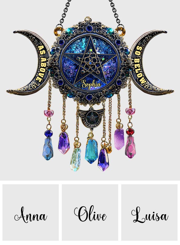 Triple Moon - Personalized Witch Window Hanging Suncatcher Ornament