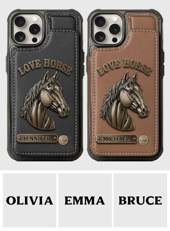 Étui portefeuille personnalisé pour téléphone Love Horse