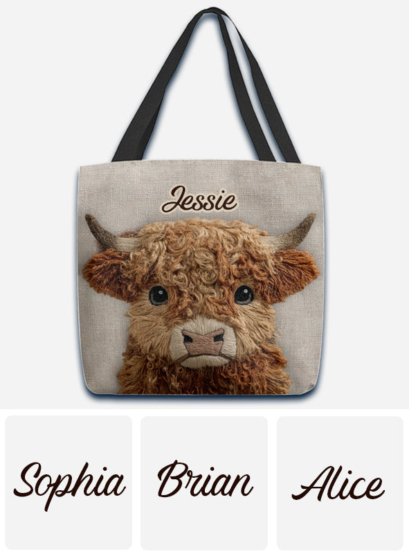 Sac fourre-tout personnalisé avec une adorable vache des Highlands