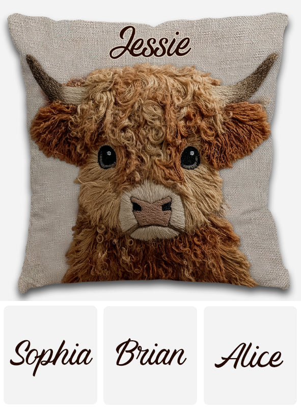 Coussin décoratif personnalisé « Vache des Highlands mignonne »