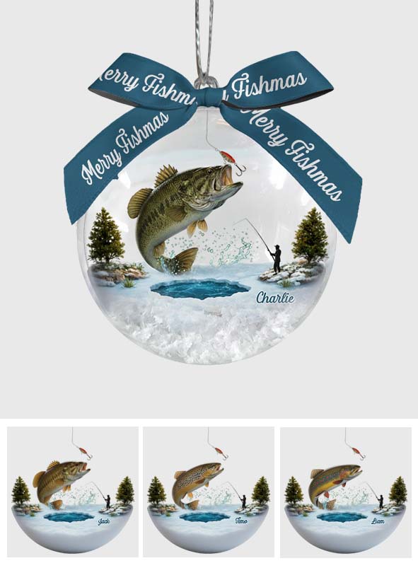 Joyeux Noël des Poissons - Boule à neige personnalisée sur le thème de la pêche avec nœud