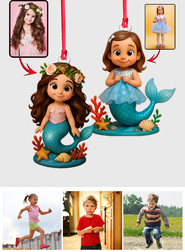 Ornement personnalisé à partir de n'importe quelle photo, cadeau idéal pour les petites filles passionnées de sirènes - Ornement personnalisé pour enfant.
