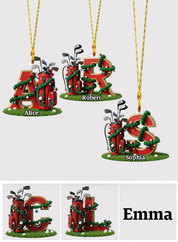 Cadeau de Noël initial, décoration pour les amateurs de golf - Ornement de golf personnalisé