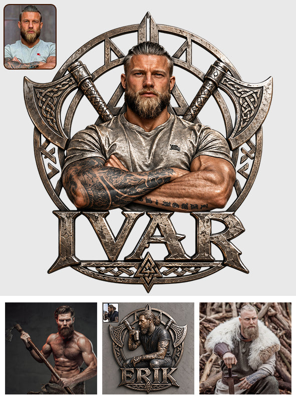 Guerrier Viking - Panneau en métal découpé 3D personnalisé
