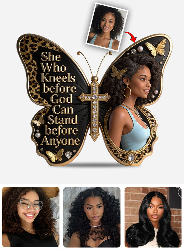 She Who Kneels Before God Can Stand Before Anyone - Personalized African American Custom Shaped Acrylic Plaque