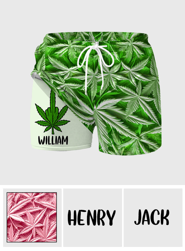 Green Summer - Personalized Weed Men Swim Trunks With Liner