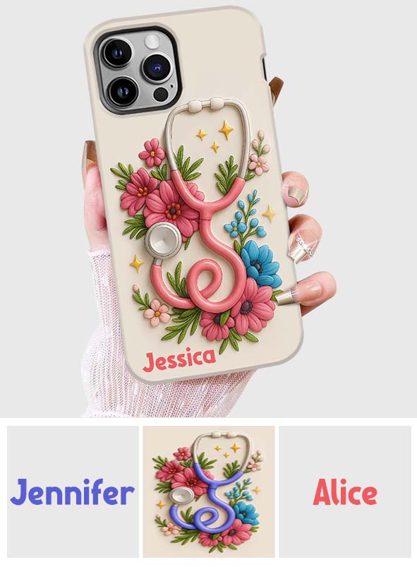Floral Stethoscope - Personalized Nurse Full Print Phone Case