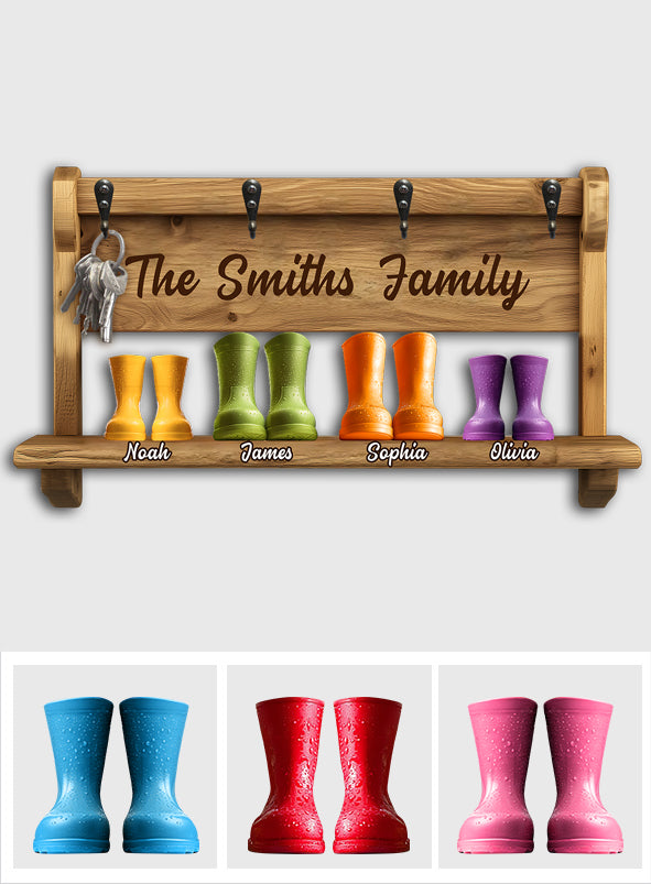 Family Funny Keyrack, Rain Boots Family - Personalized Family Custom Shaped Key Rack