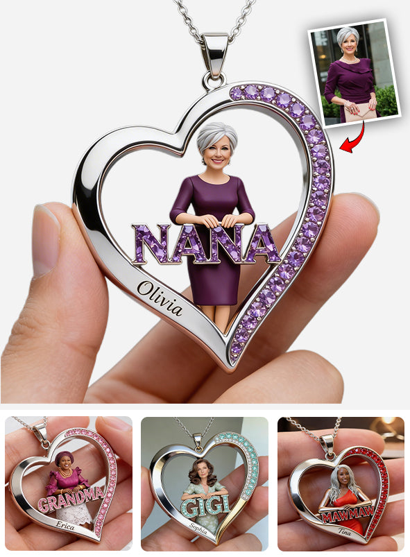 Custom Any Photo Gift For Grandma/Mom - Personalized Grandma Shaped Metal Pendant Necklace
