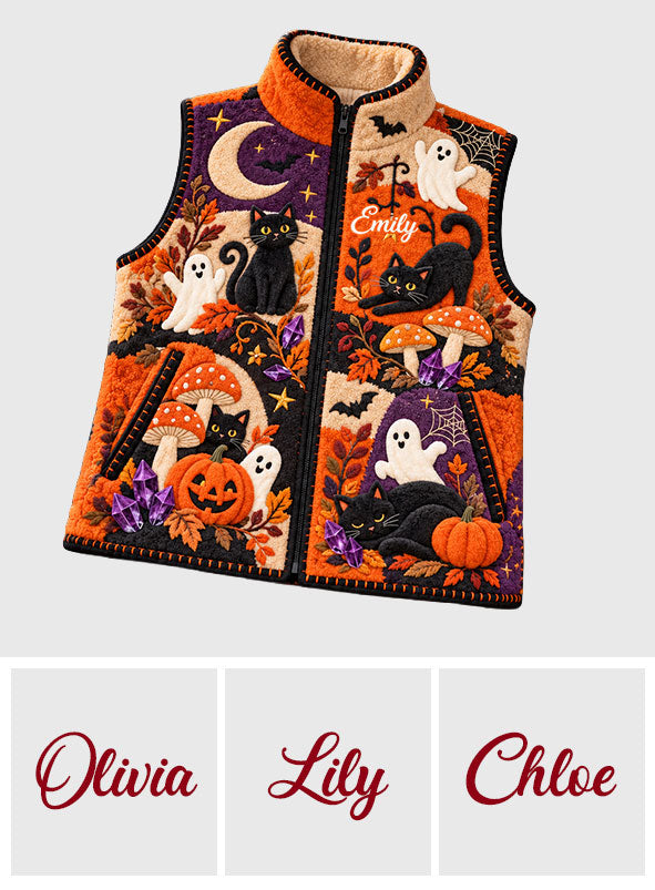 Happy Halloween - Personalized Black Cat Flannel Fleece Vest