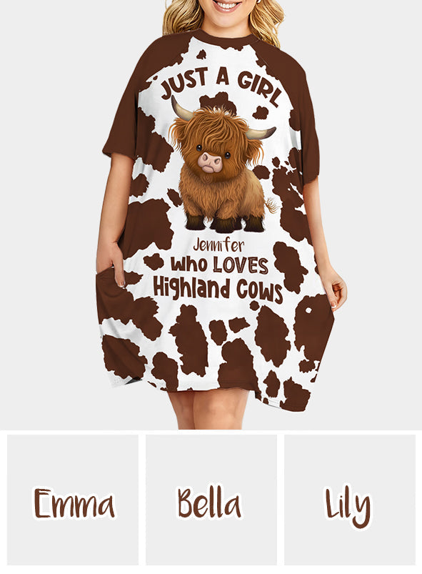 Just A Girl Who Loves Highland Cows - Personalized Highland Cow Sleep T-shirt Dress