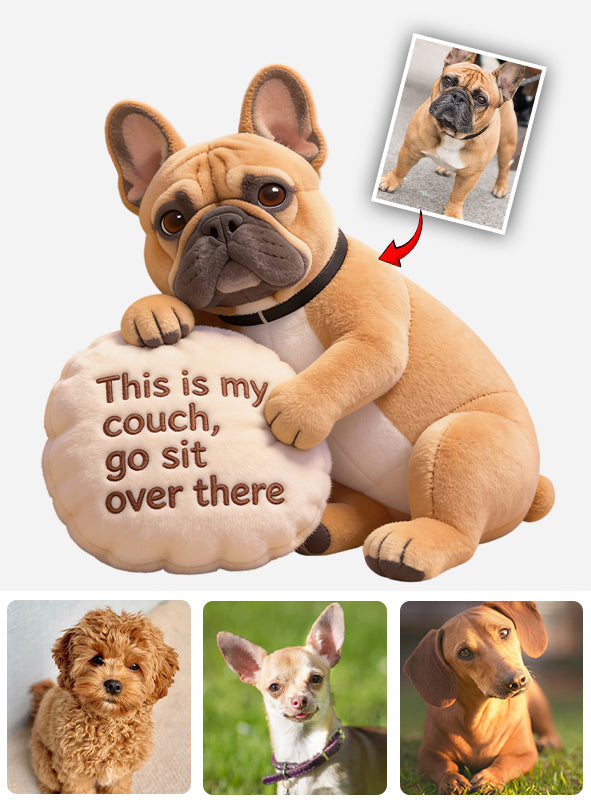 « Voici mon canapé » - Coussin personnalisé en fausse fourrure pour chien