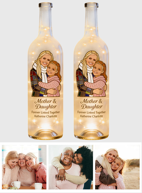 Mère et fille unies pour toujours - Lampe bouteille de vin personnalisée pour maman