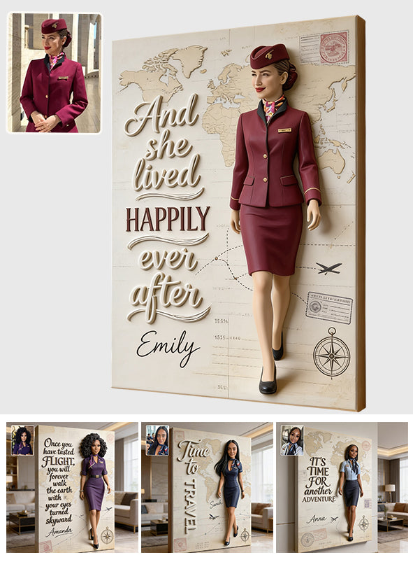 And She Lived Happily Ever After - Personalized Flight Attendant Canvas And Poster