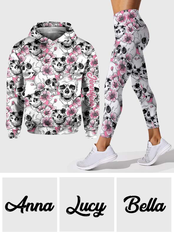 Motifs floraux et têtes de mort - Sweat à capuche et legging personnalisés avec tête de mort