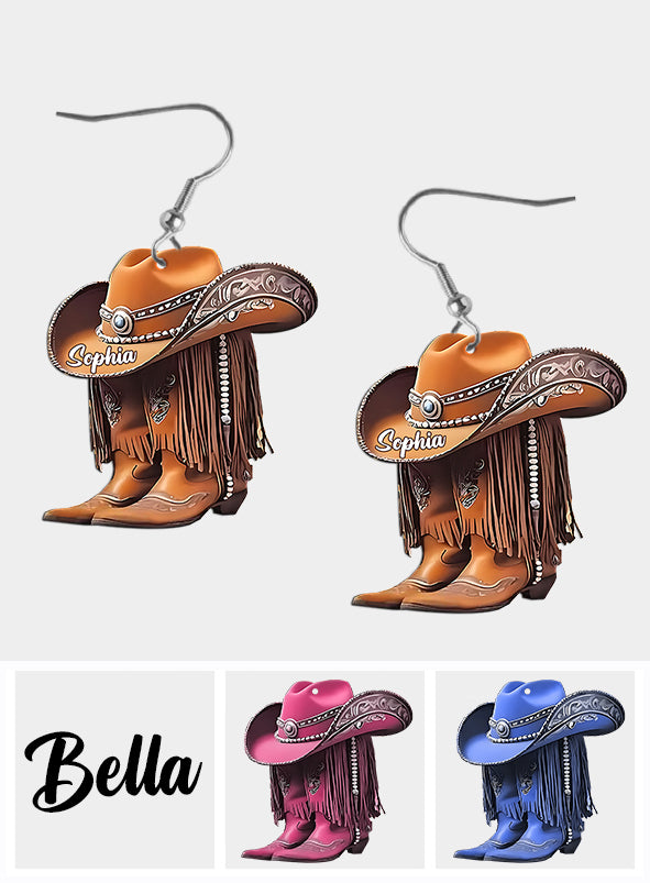 Bottes de cowgirl - Boucles d'oreilles de cowgirl personnalisées